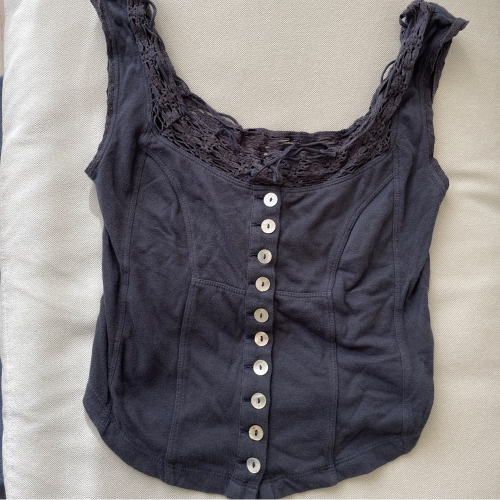 Free People Lace Button Tank Top